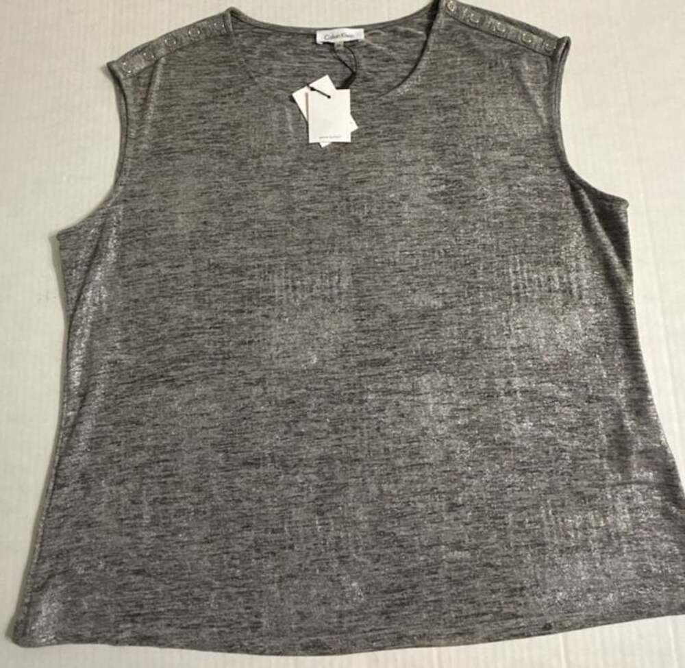 Calvin Klein Sleeveless Top Size 1X Metallic Gray Melange Knit Shirt